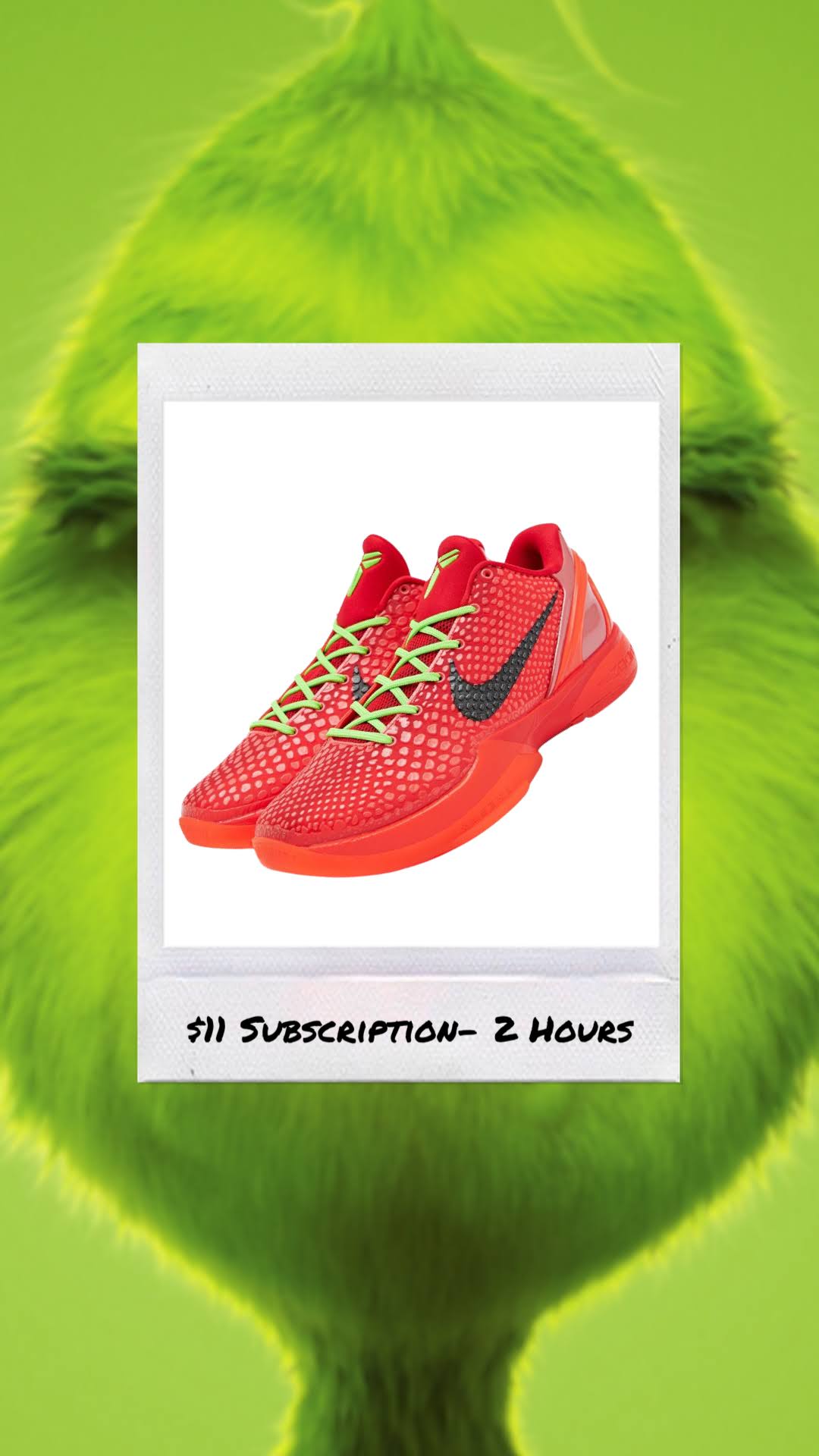 $11 Subscription - DS Nike x Kobe VI Reverse Grinch - 2 Hours